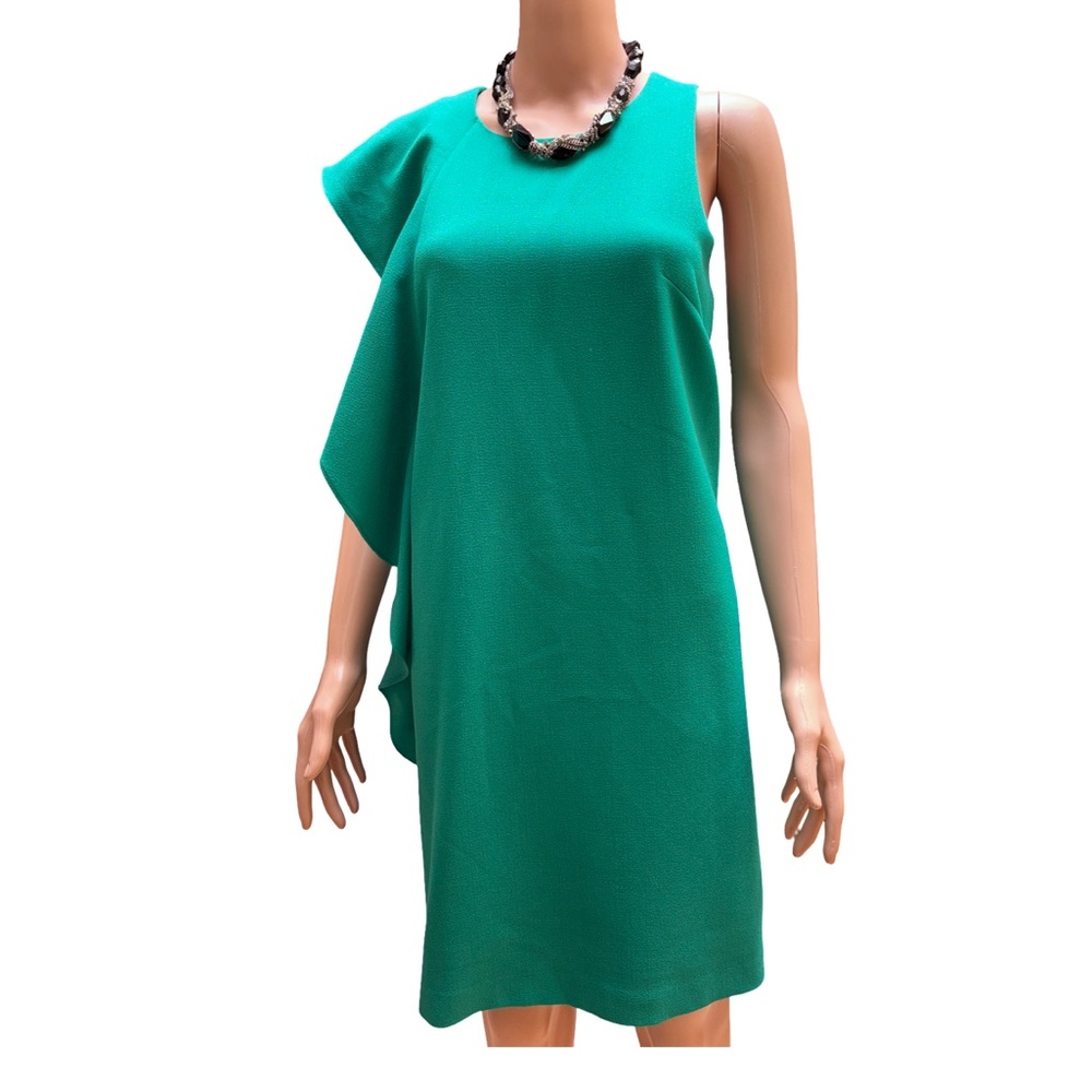 Chelsea28 Green Asymetricsl Ruffle Shift Dress Size 8